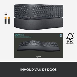 Logitech K860 Ergo | Draadloos Bluetooth Toetsenbord met Receiver | QWERTY - Afbeelding 9