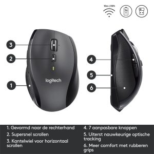Logitech Marathon M705 | Draadloze Muis | Rechtshandig | RF | 1000 DPI | Zwart - Afbeelding 7