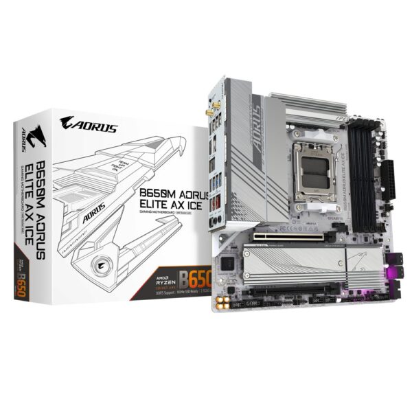 Gigabyte B650M AORUS ELITE AX ICE | Socket AM5 | AMD B650 | 4xDDR5 | Micro ATX | Moederbord - 0