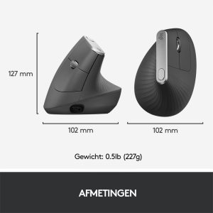 Logitech MX Vertical | Draadloze Ergonomische Muis | Rechtshandig | RF + Bluetooth + USB-C | 4000 DPI suggestie | Grafiet - Afbeelding 8