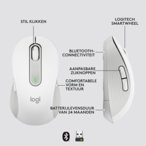 Logitech Signature M650 | Draadloze Muis | Rechtshandig | RF + Bluetooth | 2000 DPI | Wit - Afbeelding 12