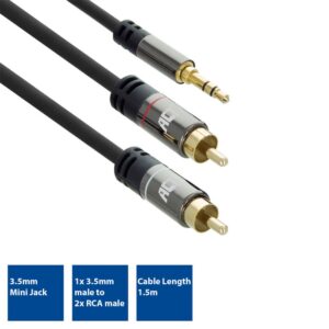 ACT AC3605 | 3.5mm naar 2x RCA Audiokabel | 1,5 Meter | Stereo | Zwart - Afbeelding 3