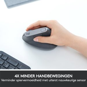 Logitech MX Vertical | Draadloze Ergonomische Muis | Rechtshandig | RF + Bluetooth + USB-C | 4000 DPI suggestie | Grafiet - Afbeelding 6