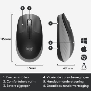 Logitech M190 | Draadloze Muis | Links- en Rechtshandig | RF | 1000 DPI | Grijs - Afbeelding 9