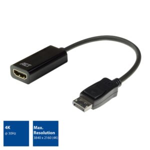 ACT AC7555 DisplayPort naar HDMI Adapter | Female | 4K | Zip Bag - Afbeelding 1
