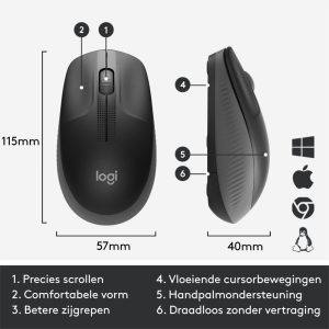 Logitech M190 | Draadloze Muis | Links- en Rechtshandig | RF | 1000 DPI | Zwart - Afbeelding 10