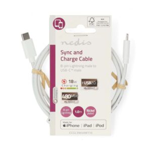 Nedis CCGL39650WT10 | Lightning-naar-USB-C kabel | 1 m | Lightning Male naar USB-C Male | Opladen en synchroniseren | Wit - Afbeelding 4