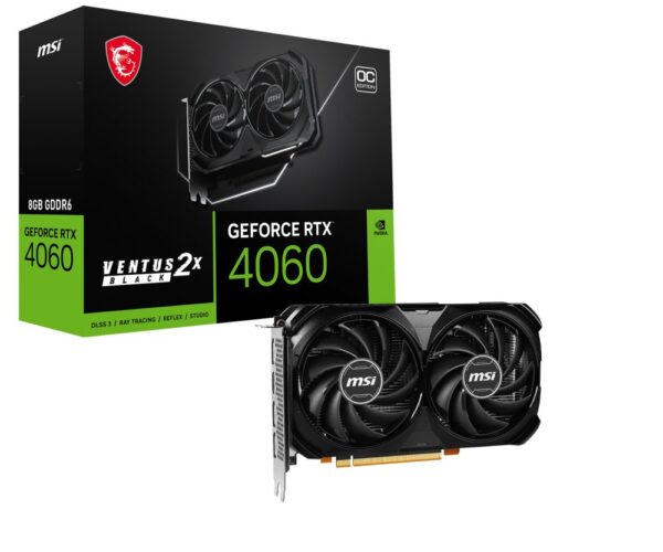 MSI GeForce RTX 4060 Ventus 2X Black OC | 8GB GDDR6 VRAM | Videokaart | GPU | Nvidia - 0