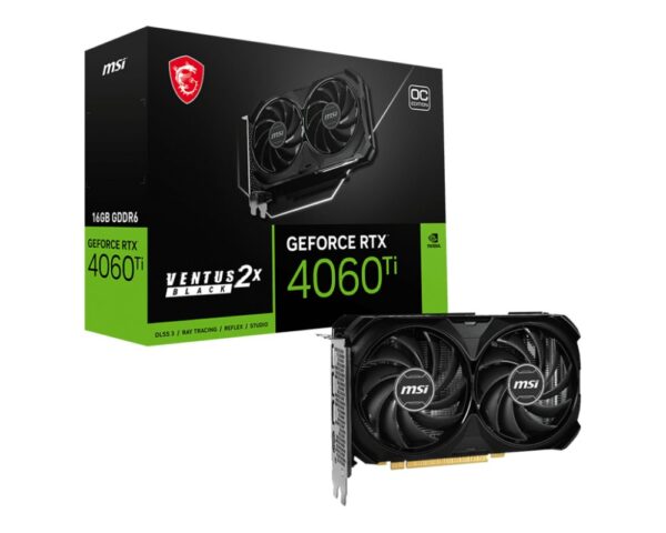 MSI GeForce RTX 4060 TI VENTUS 2X BLACK OC | 16GB GDDR6 VRAM | Videokaart | GPU | Nvidia - 0