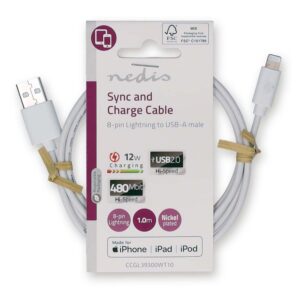 Nedis CCGL39300WT10 | Lightning-naar-USB-A kabel | 1 m | Lightning Male naar USB-A Male | Opladen en synchroniseren | Wit - Afbeelding 4
