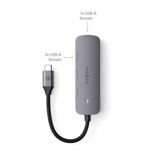 Nedis CCGB64220GY01 | Interface Hub USB 3.2 Gen 1 (3.1 Gen 1) | 1× USB-C naar 4× USB-A | 5 Gbps | Grijs - Afbeelding 3