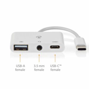 Nedis CCGB64790WT01 | Laptop Dock & Poortreplicator USB 2.0 Type-C | 1× USB-A + 1× USB-C + 3,5 mm audio | 480 Mbps | Wit - Afbeelding 6