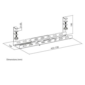ACT Verstelbare kabelgoot voor onder bureau | Klemsysteem | 43 tot 72 cm | Zonder boren | Staal | Zwart - Afbeelding 3