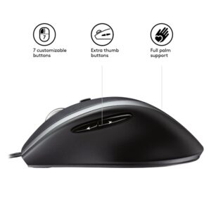 Logitech M500 | 1000 DPI Laser Sensor | Bedrade USB Muis | 7 Knoppen | Supersnel Scrollwiel | Rechtshandig | Zwart - Afbeelding 6
