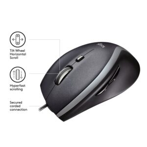 Logitech M500 | 1000 DPI Laser Sensor | Bedrade USB Muis | 7 Knoppen | Supersnel Scrollwiel | Rechtshandig | Zwart - Afbeelding 5