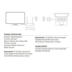 ACT Aero 4K Presentator Knop (AC7961) | USB-C | 4K | Draadloos | Tot 20m | Plug and Play - Afbeelding 6