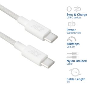 ACT AC3080 | USB 2.0 Kabel | USB-C naar USB-C | 60W | 480Mbps | Wit | 1 Meter - Afbeelding 6