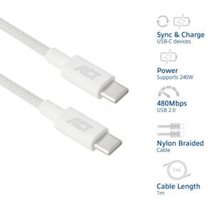 ACT AC3084 | USB 2.0 Kabel | USB-C naar USB-C | 240W | 480Mbps | Wit | 1 Meter - Afbeelding 7