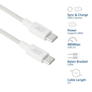 ACT AC3085 | USB 2.0 Kabel | USB-C naar USB-C | 240W | 480Mbps | Wit | 2 Meter - Afbeelding 7