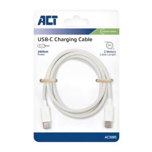 ACT AC3085 | USB 2.0 Kabel | USB-C naar USB-C | 240W | 480Mbps | Wit | 2 Meter - Afbeelding 6
