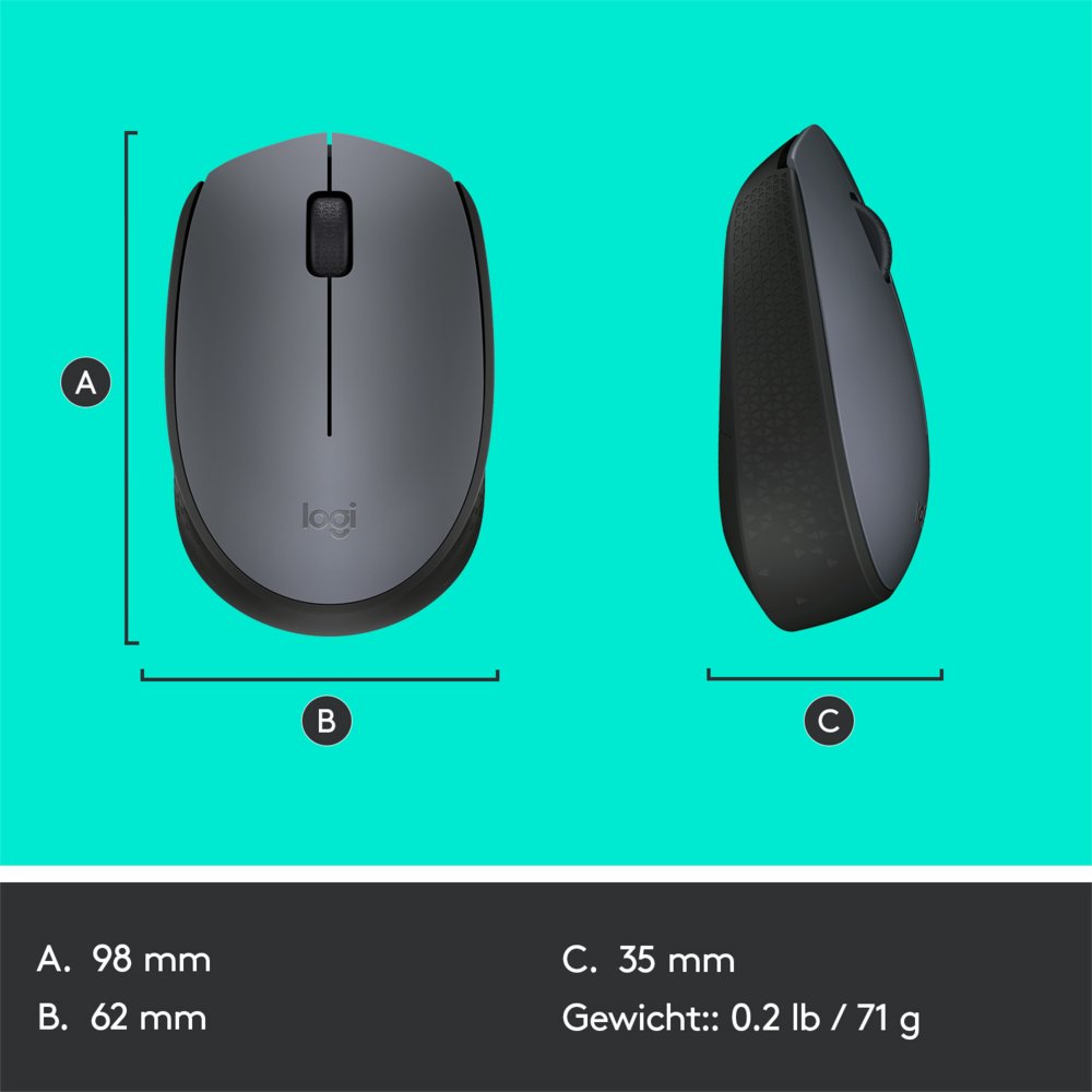 Logitech M170 | Draadloze Muis | Links- en Rechtshandig | RF | 1000 DPI | Grijs | OPEN BOX - Afbeelding 8