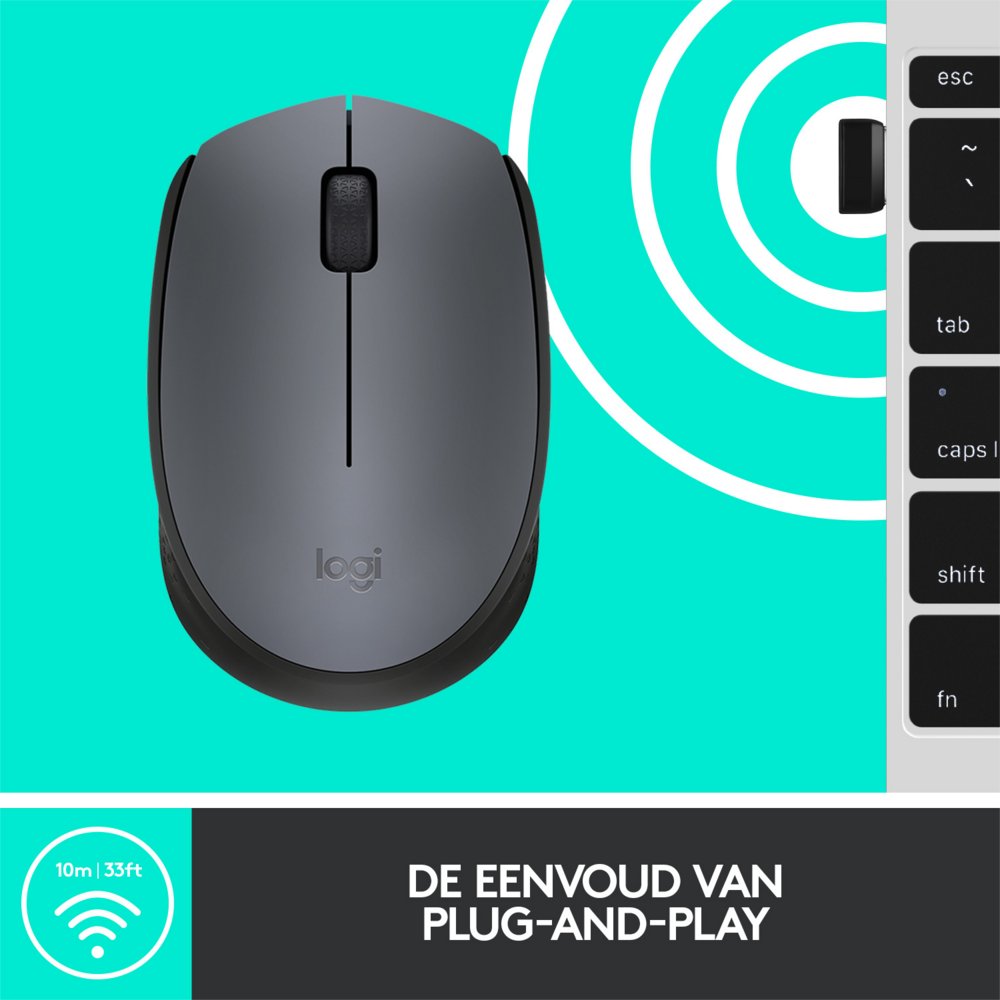 Logitech M170 | Draadloze Muis | Links- en Rechtshandig | RF | 1000 DPI | Grijs | OPEN BOX - Afbeelding 6